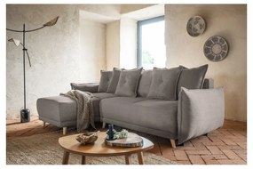 Világosbarna kordbársony kinyitható sarokkanapé (variálható) Lazy Lukka – Miuform