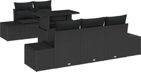 vidaXL Kerti Kanapé Szett 6 pcs Fekete polirattan & Porszórt acél