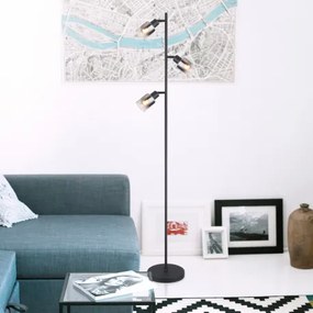 Globo 54308S Állólámpa fém fekete matt, füstszínű üveg, átlátszó futás, fekete PVC kábel, lábkapcsoló a kábelben, ø: 230mm, M:1540mm, kábelhossz 1800mm, nem tartozék: 3x E14 40W 230V