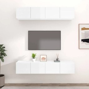 4 db magasfényű fehér szerelt fa fali TV-szekrény 80x30x30 cm