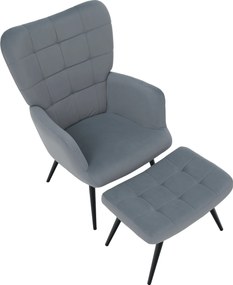 Fotel lábtartóval, szürke Velvet szövet/fekete, HABEN