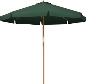 Outsunny Teraszernyő Ø325 cm Kerti Napernyő Pulley Rendszerrel, Szellőző Tetővel, 8 Bambusz Bordával és Fából Készült Tartóoszloppal Teraszra Zöld | A
