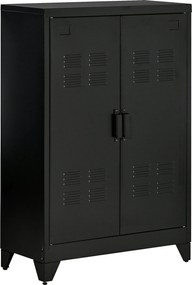HOMCOM Többfunkciós Fém Irattartó Szekrény, Mágneses Rácsos Kétajtós, Állítható Polccal, Irodai Tárolószekrény, 75 x 33 x 110 cm, Fekete | Aosom