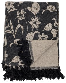 Vintage Pamut pléd fekete virág mintás rojtos 160x130 cm