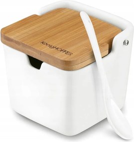 Cukortartó fehér porcelán bambusz fedéllel