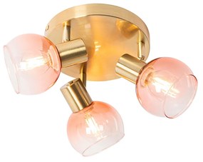 Art Deco mennyezeti spotlĂĄmpa arany rĂłzsaszĂn ĂŒveggel 3-lĂĄmpĂĄs - Vidro