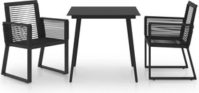 vidaXL 3 részes fekete PVC rattan kültéri étkezőgarnitúra