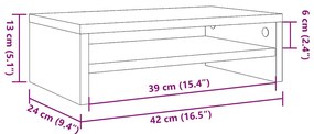 Kézműves tölgy színű szerelt fa monitorállvány 42x24x13 cm