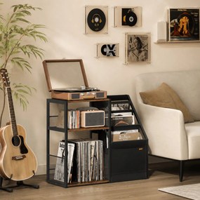 Öreg fa hatású MDF lemezjátszó- és LP-tartó asztal 81 × 30 × 69 cm