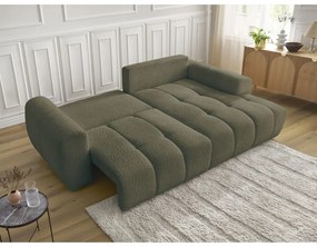 Khaki buklé kinyitható-tárolóhelyes sarokkanapé (jobb oldali-heverő résszel) Roxelane – Bobochic Paris