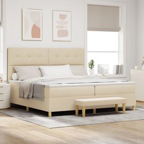 Boxspring Ágy Mattal és Pad Krém 200x200 cm Szövet