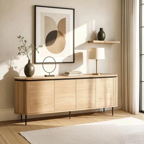 Komód 200 cm méretben, négyajtós kivitelben, tölgy színben BECK