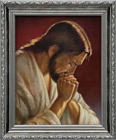 Vászonkép 31x26 Jézus Krisztus Imádkozó Ezüst Díszített Keret