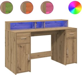 vidaXL kézműves tölgy színű szerelt fa LED-es íróasztal 140x55x91 cm