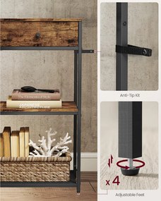 Keskeny konzolasztal 2 fiókkal, 3 szintes, rusztikus barna és fekete színben