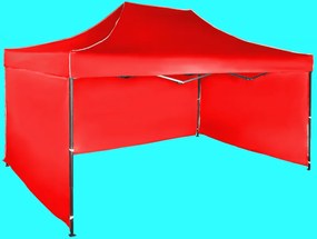 Gyorsan összecsukható sátor 3x4,5 m – acél, Piros, 3 oldalfal
