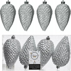 Karácsonyfadísz toboz alakú 12cm 4db Ezüst karácsonyfadísz