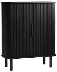 Fekete szekrény tolóajtóval, tölgyfa dekorral 113x90 cm Cavo – Unique Furniture