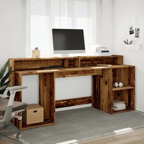 antik fa színű szerelt fa íróasztal LED-ekkel 200 x 55 x 91 cm