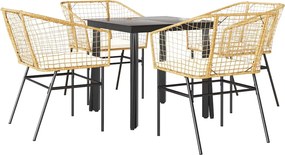 vidaXL 5 észes barna polyrattan üveg kerti étkezőgarnitúra párnával