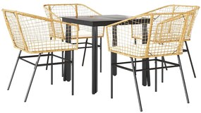 vidaXL 5 észes barna polyrattan üveg kerti étkezőgarnitúra párnával