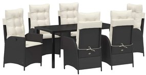 vidaXL Kert étkező szett párnával 7 pcs Fekete polirattan