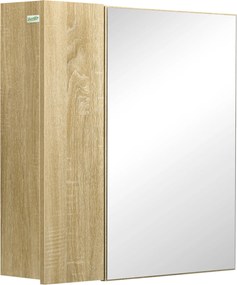 kleankin fürdőszobai szekrény tükörrel és 4 belső polccal, chipboardból, 60x15x60 cm, fa szín | Aosom