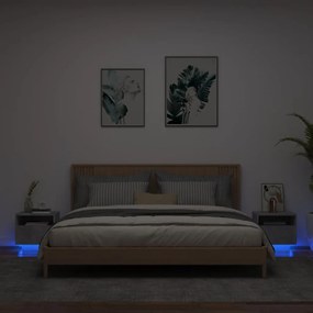 2 db betonszürke éjjeliszekrény LED-világítással 40x39x37 cm
