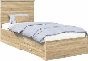 vidaXL Ágykeret fejtámlával fiókkal Sonoma tölgy 90 x 200 cm Faanyag
