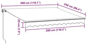 antracitszürke-fehér kézzel kihúzható napellenző 300 x 250 cm