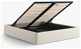 Bézs kárpitozott ágyneműtartós-ágytámla nélkül franciaágy ágyráccsal 140x200 cm Susan – Micadoni