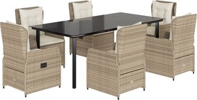vidaXL 7 részes bézs polyrattan kerti étkezőgarnitúra párnákkal