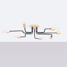 Sollux SL.1671 - Felületre szerelhető csillár TIMBO 8xE27/15W/230V fekete/bézs/bükkfa