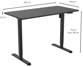 Íróasztal magasságállítással, 120x60 cm fekete