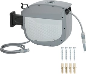 Outsunny 30 m felcsévélhető kerti tömlődob — 180° forgatható, automata visszahúzás és önzáró, falra szerelhető | Aosom