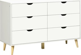 HOMCOM 6-Fiókos Fiókos Szekrény Szervező Konyhai, Hálószobai, Nappali és Tanulmányi Modern Stílusban, Anti-tip 120x40x76 cm, Fehér | Aosom