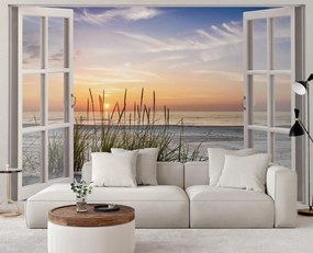 Gario Fotótapéta Ablak - naplemente a tengerparton Anyag: Vlies, Méret: 280 x 200 cm