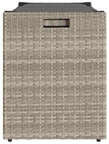 Világosszürke polyrattan kültéri tárolópad párnával 100 cm