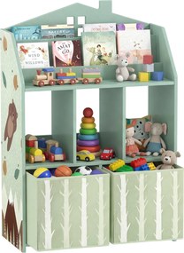 AIYAPLAY gyerek játékszekrény textilfiókokkal, nyitott polcokkal és mackómintával — zöld | Aosom