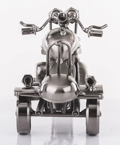 Industrial szürke fém 3 kerekű chopper trike motorkerékpár asztali dekoráció csapágy kerekekkel 9x17x7,5cm