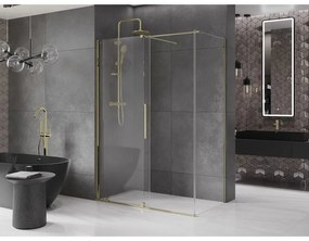 Mexen Velar, zuhanykabin tolóajtóval 140 (ajtó) x 85 (fal) cm, 8mm átlátszó üveg, arany fényes, 871-140-085-01-50