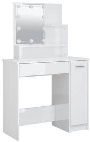 magasfényű fehér fésülködőasztal LED-del 86,5 x 35 x 136 cm