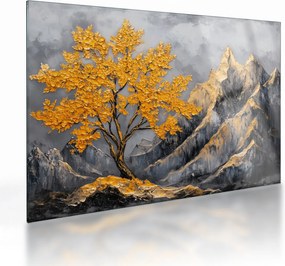 Üveg kép – Arany fa a hegyekben (70x50 cm)