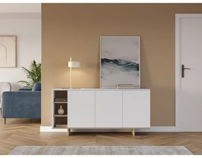 Fehér alacsony komód tölgyfa dekorral 170x80 cm Cequoia – Marckeric