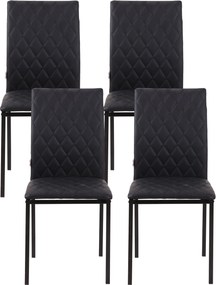 HOMCOM 4 darabból álló étkezőszék készlet háttámlás, műbőr, lábtámasszal ellátott nappali székek acél lábakkal étkezőasztalhoz, Fekete | Aosom