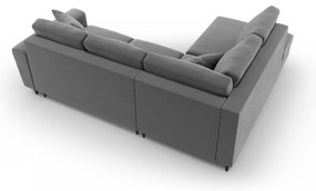 Világosszürke bársony kinyitható tárolóhelyes sarokkanapé (bal oldali-L alakú) Kyoto – Cosmopolitan Design