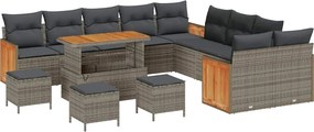 vidaXL Kerti Kanapé Szett 14 pcs Szürke Poli Rattan és Porfestett Acél