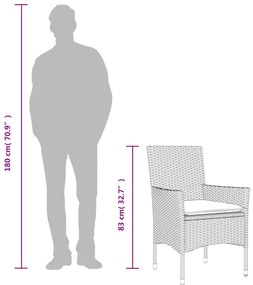 vidaXL 3 részes bézs polyrattan/üveg kerti étkezőgarnitúra párnákkal