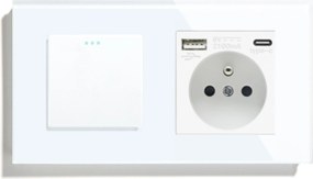 Klasszikus Kapcsoló Szimpla 1K Lépcsős Üveg Aljzat Usb A+c Qc 20W