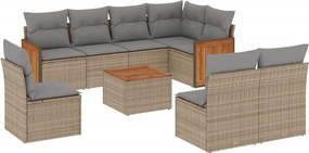 vidaXL 9 részes bézs polyrattan kerti ülőgarnitúra párnákkal